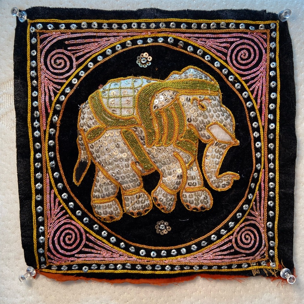 Elephant Padded Tapestry, Vintage, Embroidery & Needlework, Handmade